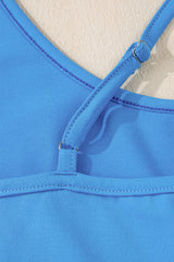 Blue Crossed Spaghetti Straps Drawstring Waist Sporty Romper Bottoms JT's Designer Fashion