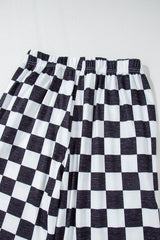 Black 2-Tone Checked Print High Waist Wide Leg Pants Pants & Culotte JT's Designer Fashion