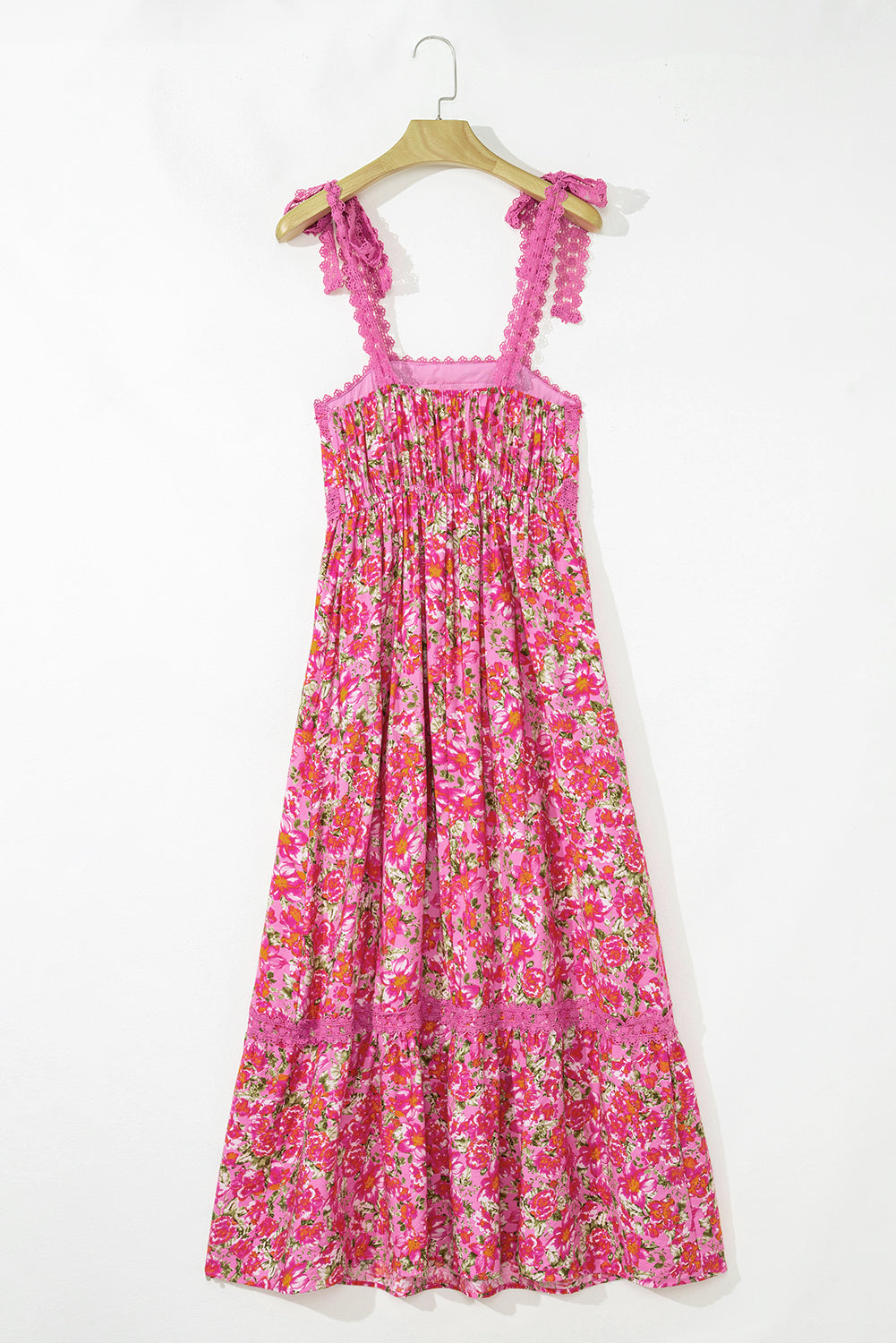 Rose Floral Lace Tied Strap Empire Waist Maxi Dress Floral Dresses JT's Designer Fashion
