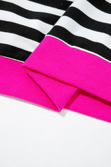 Black Stripe Contrast Ribbed Banding Long Sleeve Blouse Loose Shorts Set Short Sets JT's Designer Fashion