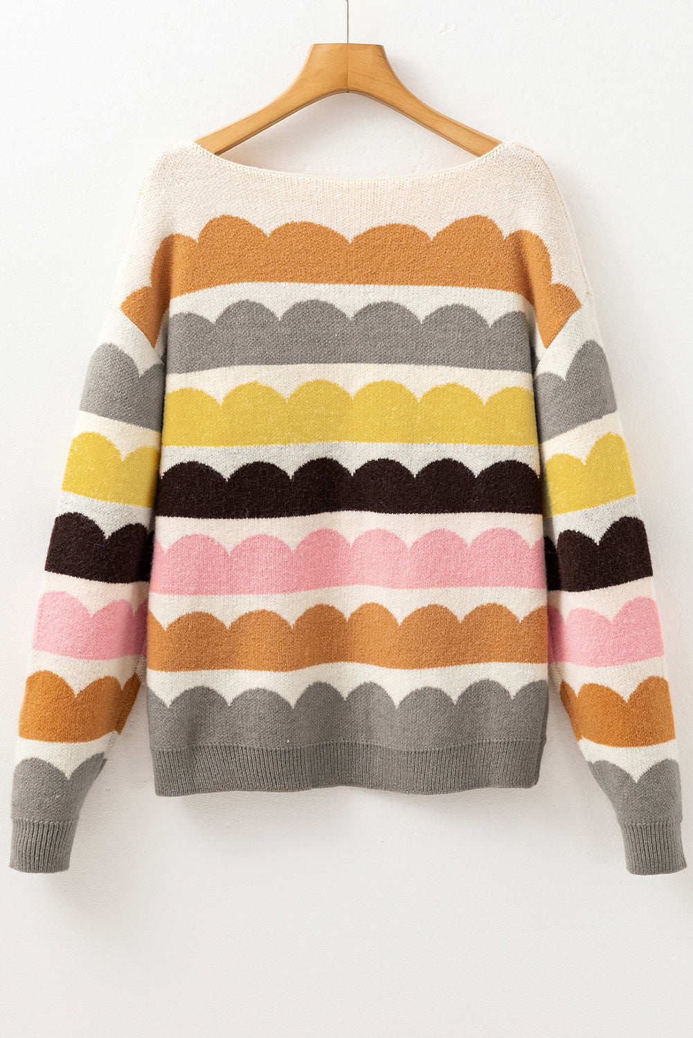 Yellow Wave Striped Balloon Sleeve Drop Shoulder Sweater Sweaters JT's Designer Fashion