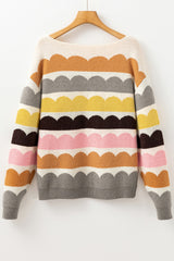 Yellow Wave Striped Balloon Sleeve Drop Shoulder Sweater Sweaters JT's Designer Fashion