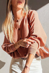 Apricot Pink Wide Rib Knit Button Front Dolman Sleeve Sweater Cardigan Cardigans JT's Designer Fashion