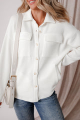 White Solid Color Corduroy Buttoned Long Sleeve Jacket Jackets JT's Designer Fashion