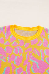 Vitality Orange Abstract Print Ribbed Trim Baggy Sweater Sweaters JT's Designer Fashion