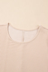 Parchment Corded Knit Crew Neck Puff Sleeve Shift Mini Dress T Shirt Dresses JT's Designer Fashion