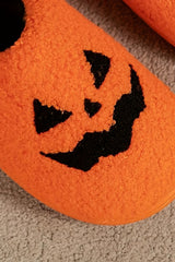 Orange Halloween Pumpkin Face Graphic Plush Slippers Slippers JT's Designer Fashion