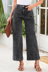 Black Chic Patch Pocket Straight Leg Loose Jeans Black 68%Cotton+30%Viscose+2%Elastane Jeans JT's Designer Fashion