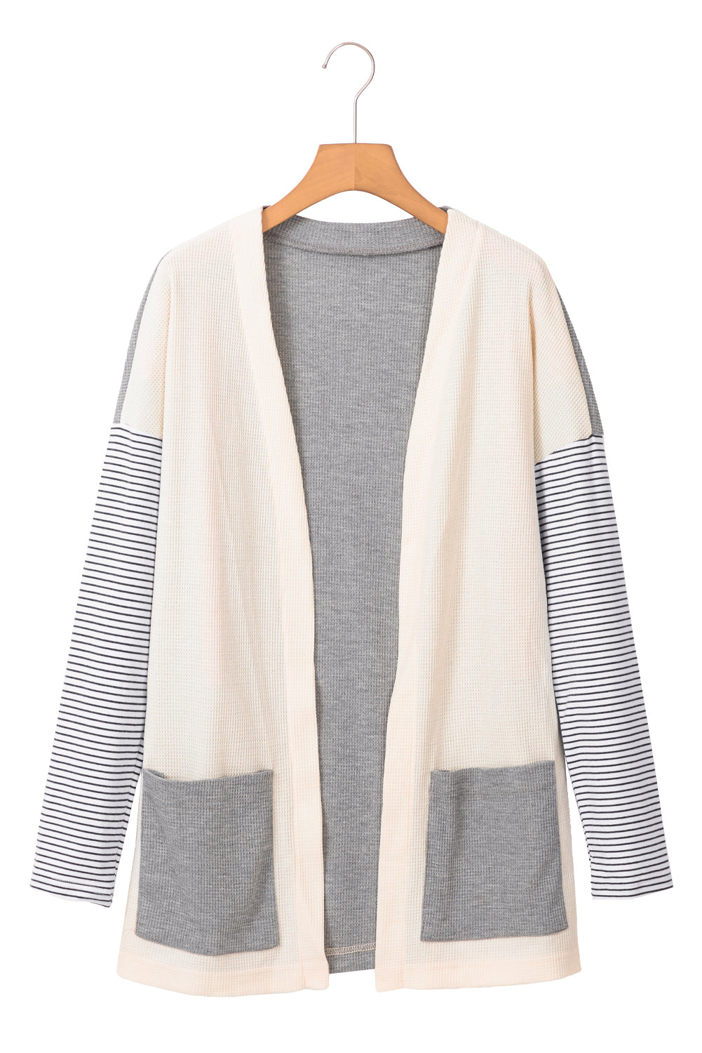 Black Stripe Colorblock Patchwork Open Front Cardigan with Pocket Cardigans JT's Designer Fashion