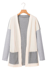 Black Stripe Colorblock Patchwork Open Front Cardigan with Pocket Cardigans JT's Designer Fashion