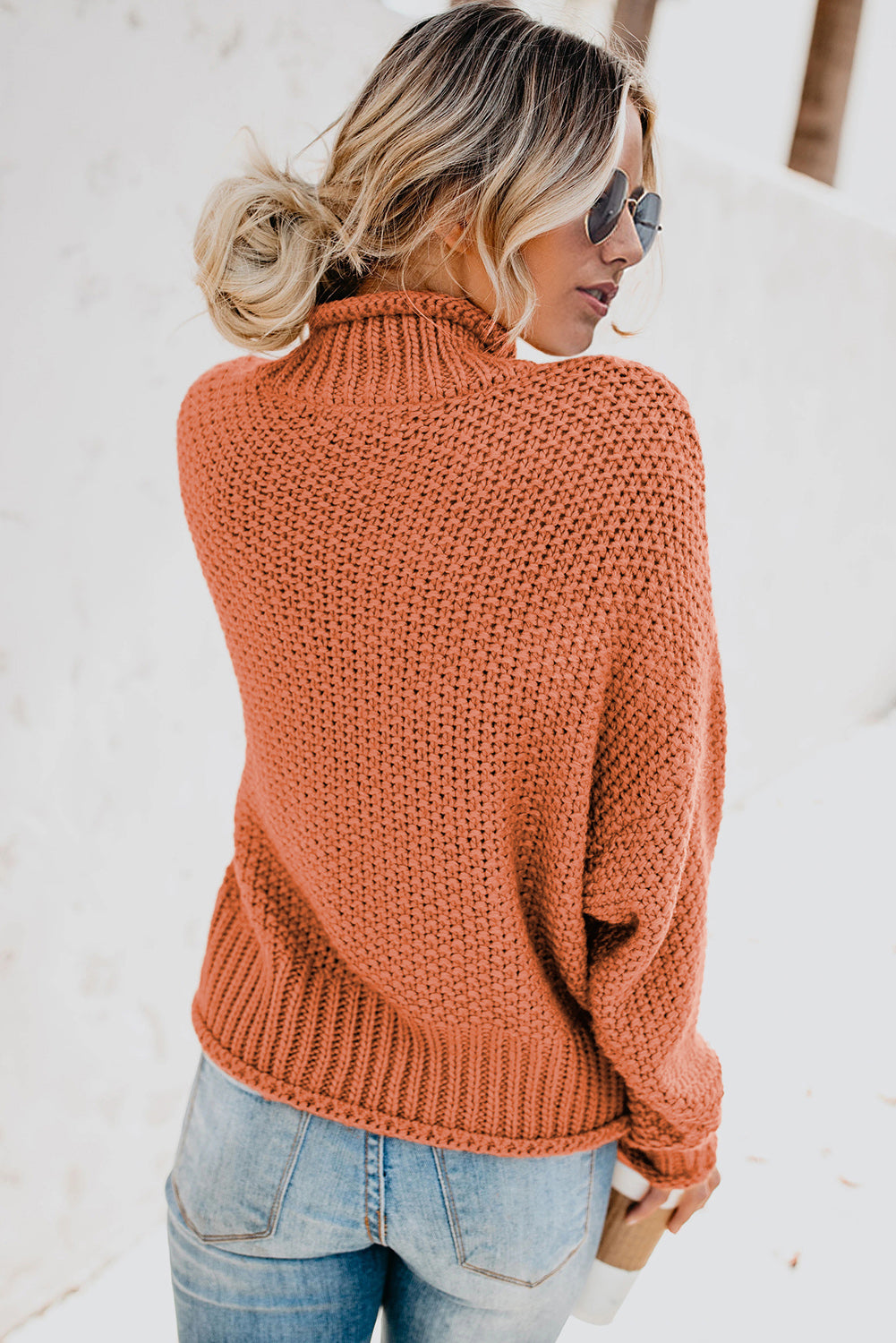 Orange Oversized Chunky Batwing Long Sleeve Turtleneck Sweater Sweaters & Cardigans JT's Designer Fashion