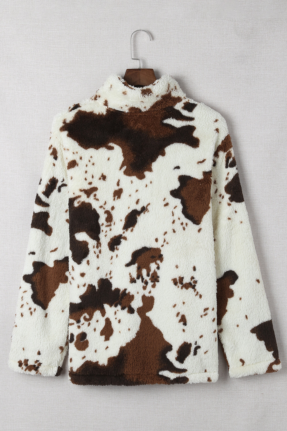 Zip Collar Cow Print Fleece Sweatshirt Sweatshirts & Hoodies JT's Designer Fashion