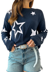 Sail Blue Star Pattern Drop Shoulder Knitted Sweater Sweaters JT's Designer Fashion