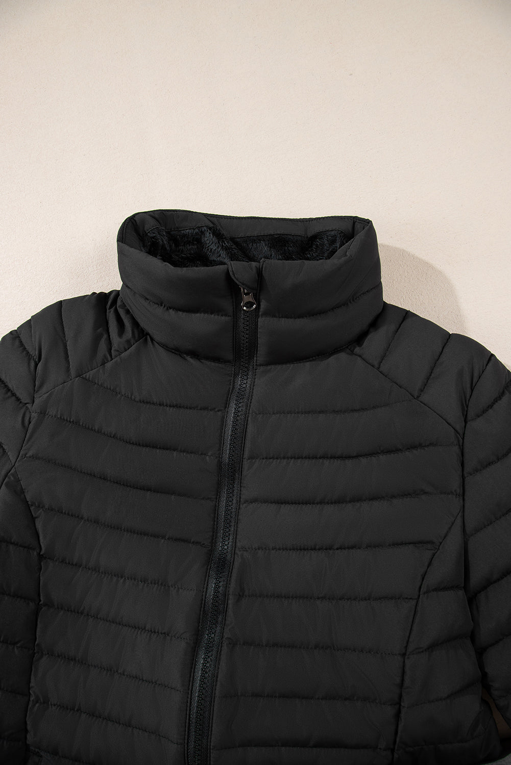 Black Solid Color Quilted Zip-up Puffer Jacket Jackets JT's Designer Fashion