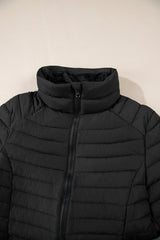 Black Solid Color Quilted Zip-up Puffer Jacket Jackets JT's Designer Fashion