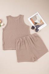 Smoke Gray Corded Sleeveless Top and Pocketed Shorts Set Short Sets JT's Designer Fashion