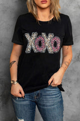 Black Leopard XOXO Print T Shirt Graphic Tees JT's Designer Fashion