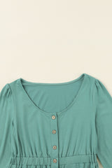 Green Button Up High Waist Long Sleeve Dress Midi Dresses JT's Designer Fashion