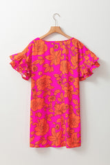 Pink Voluminous Ruffled Sleeve Floral Dress Floral Dresses JT's Designer Fashion