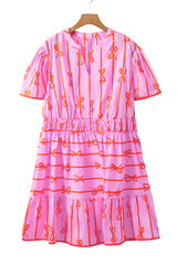 Rose Bow Tastic Clinched Waist Ruffled Plus Size Dress Plus Size Mini Dresses JT's Designer Fashion