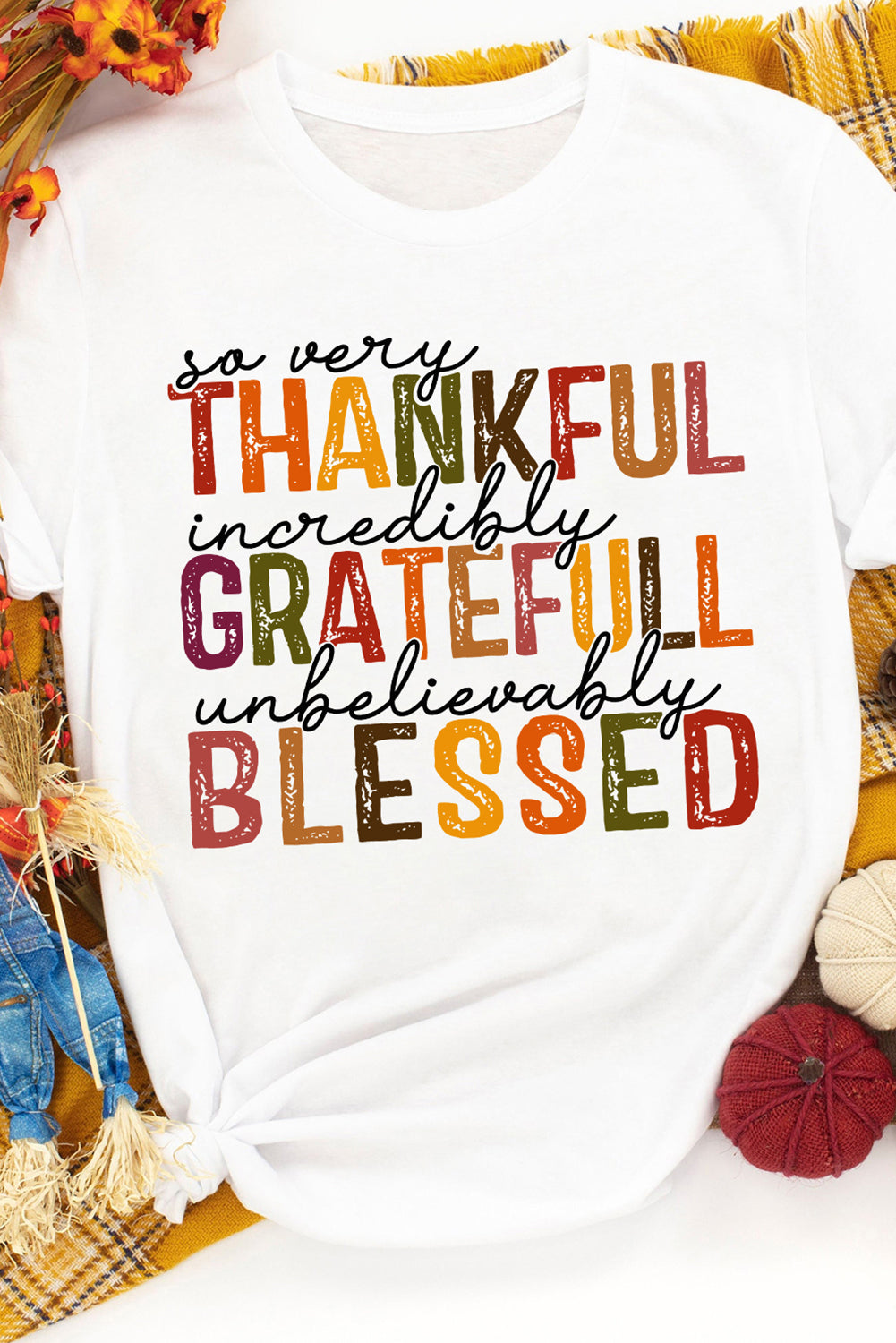 White Thanksgiving Slogan Print Crew Neck T Shirt Graphic Tees JT's Designer Fashion