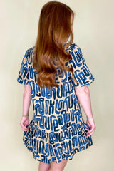 Beige Abstract Print Bubble Sleeve Button up Mini Dress Mini Dresses JT's Designer Fashion