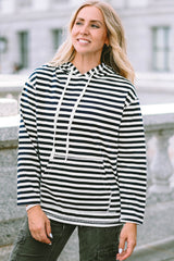 Stripe Kangaroo Pocket Drawstring Hoodie Sweatshirts & Hoodies JT's Designer Fashion