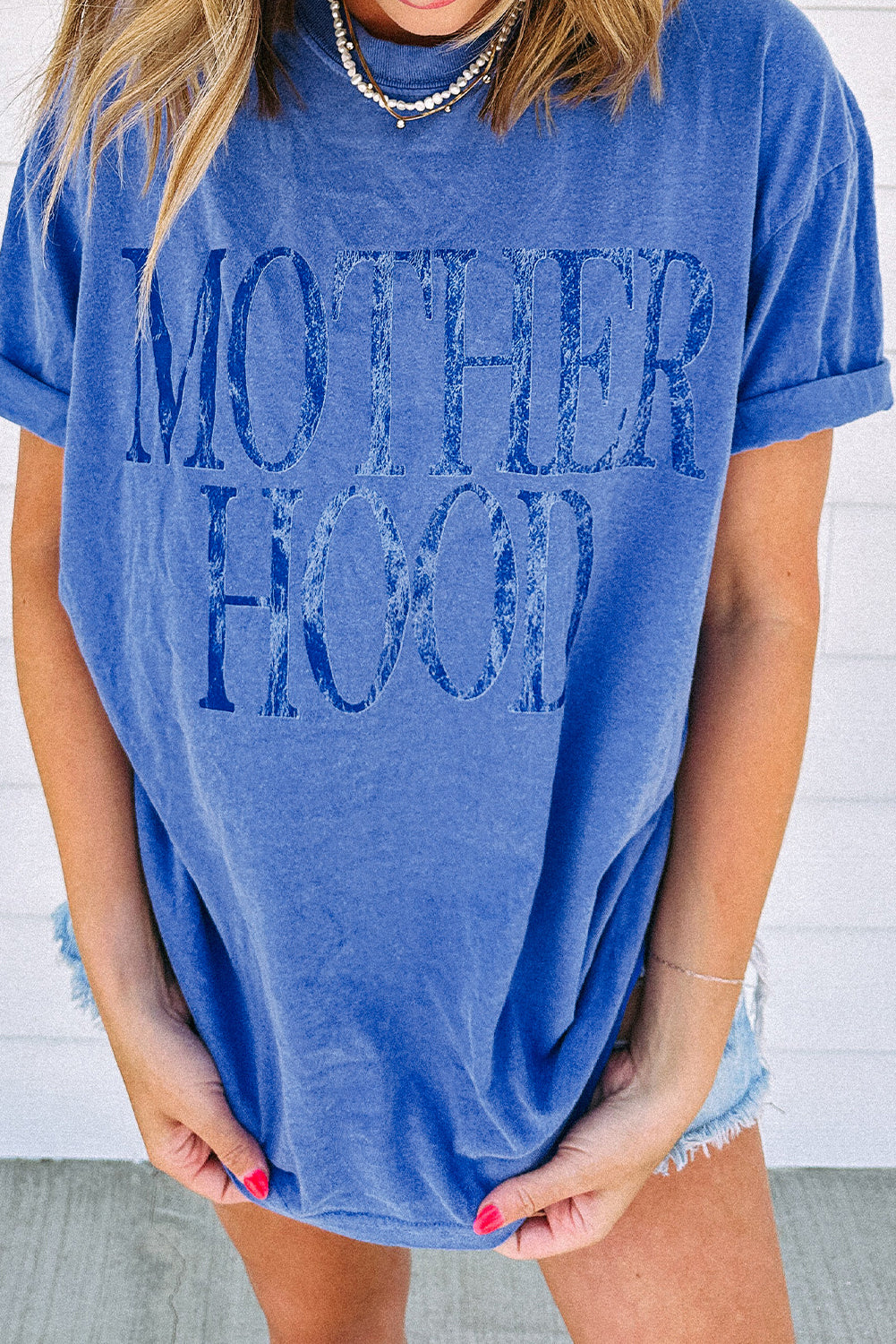 Sky Blue Vintage MOTHERHOOD Letter Graphic T Shirt Graphic Tees JT's Designer Fashion