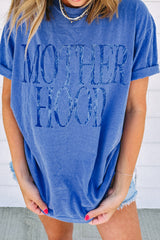 Sky Blue Vintage MOTHERHOOD Letter Graphic T Shirt Graphic Tees JT's Designer Fashion