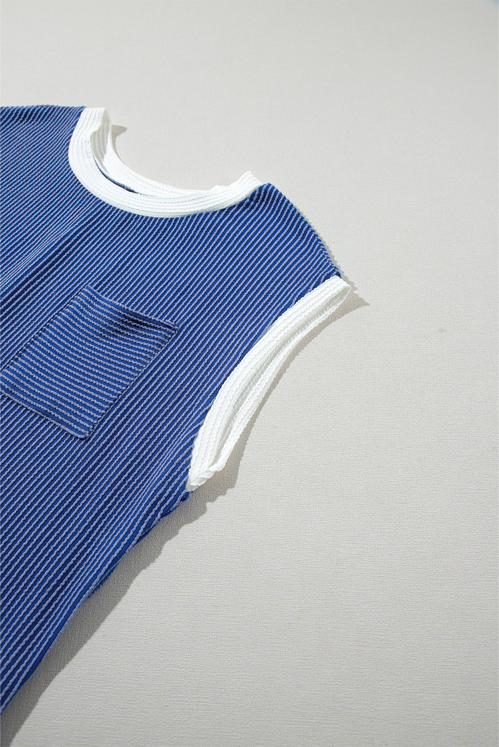 Sail Blue Rib Textured Cap Sleeve T-Shirt Dress T Shirt Dresses JT's Designer Fashion