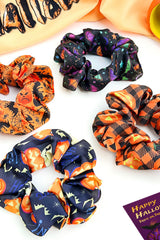 Black Halloween Pattern Print Hair Scrunchie Headwear JT's Designer Fashion
