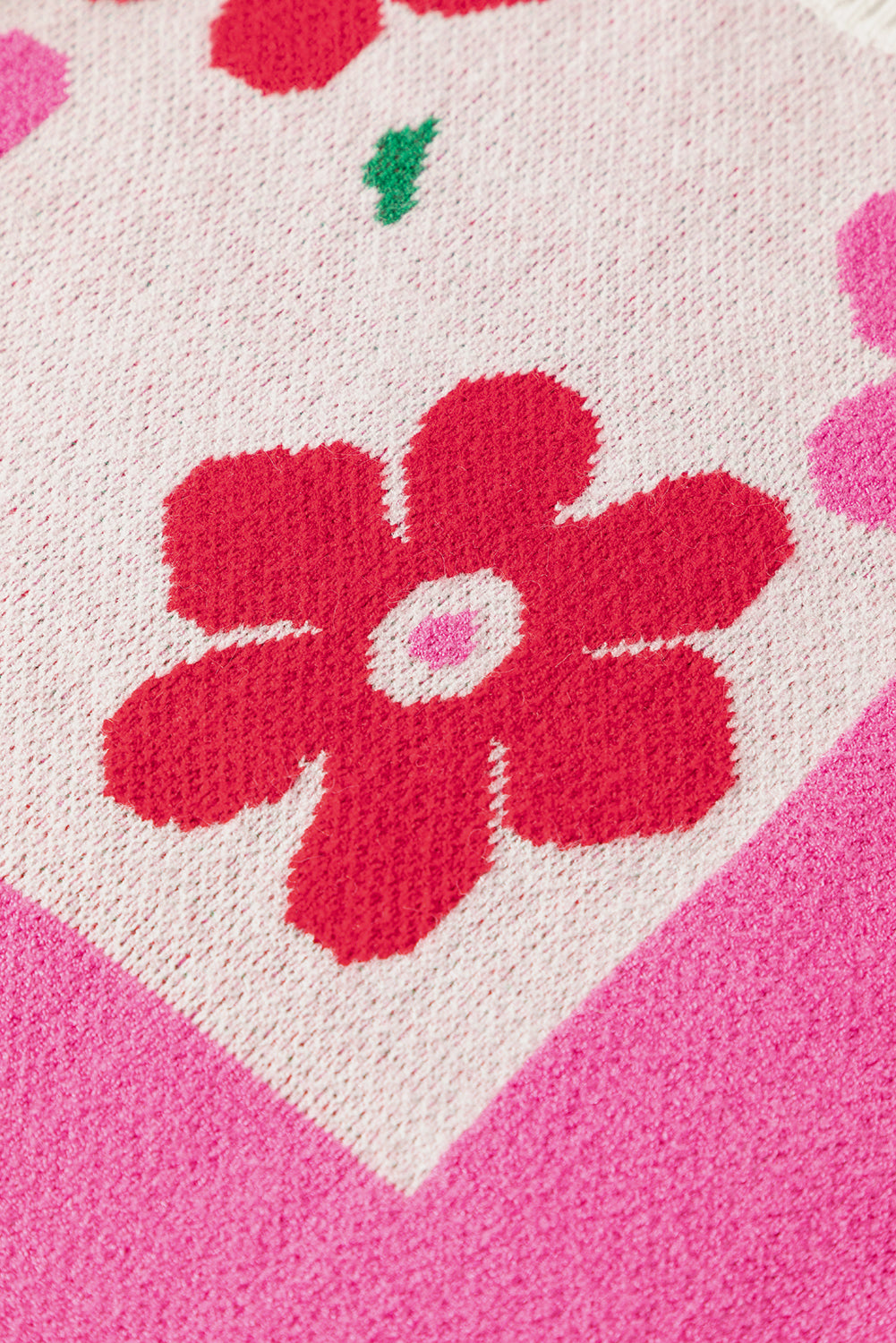 Rose Red Floral Mixed Color Block Sweater Sweaters & Cardigans JT's Designer Fashion