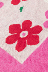 Rose Red Floral Mixed Color Block Sweater Sweaters & Cardigans JT's Designer Fashion