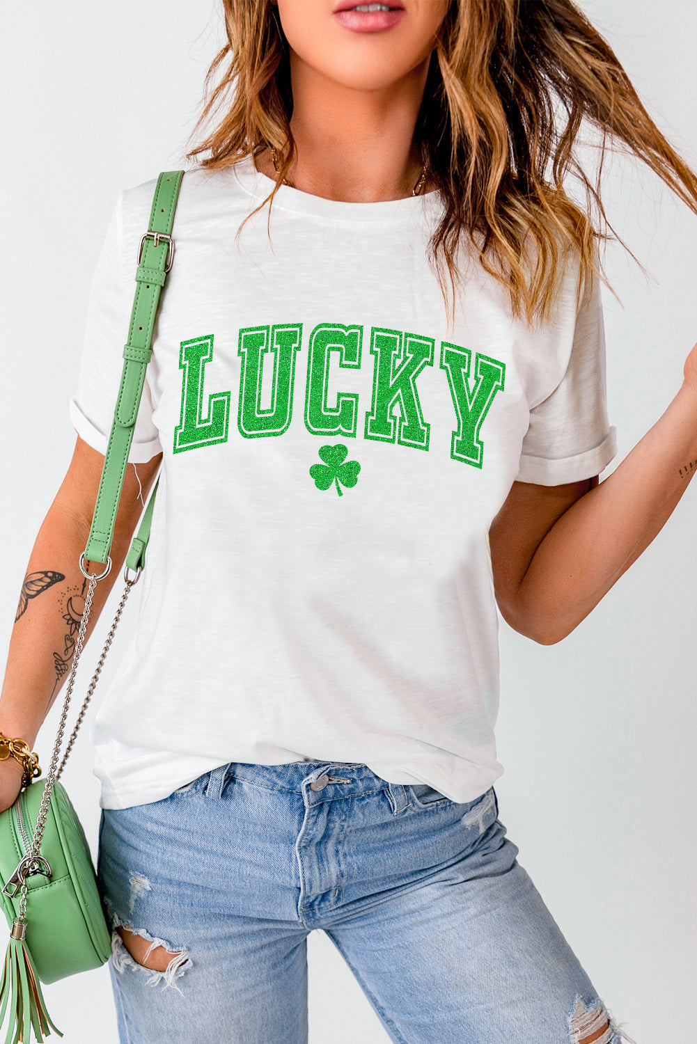 White Lucky Graphic St. Patricks Tee Graphic Tees JT's Designer Fashion