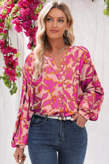 Pink Floral Print Batwing Sleeve Buttoned Loose Fit Shirt Blouses & Shirts JT's Designer Fashion