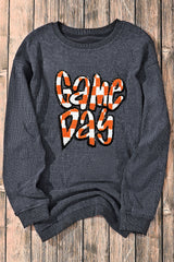 Dark Grey Chenille Checkered Game Day Graphic Drop Shoulder Corded Sweatshirt Graphic Sweatshirts JT's Designer Fashion