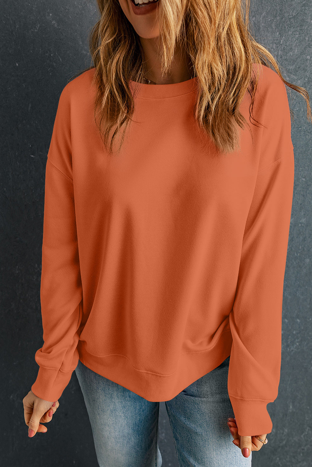 Orange Solid Classic Crewneck Pullover Sweatshirt Sweatshirts & Hoodies JT's Designer Fashion