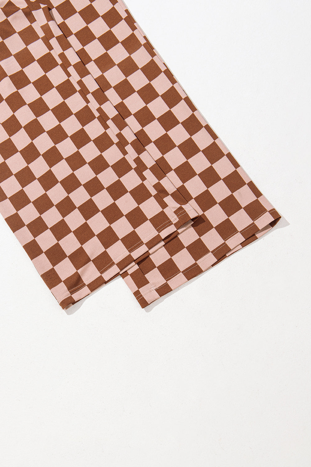 Khaki Checkered Elastic High Waist Loose Casual Pants Pants & Culotte JT's Designer Fashion