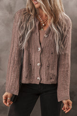 Goat Cut Out Textured Knit Buttoned Cardigan Cardigans JT's Designer Fashion