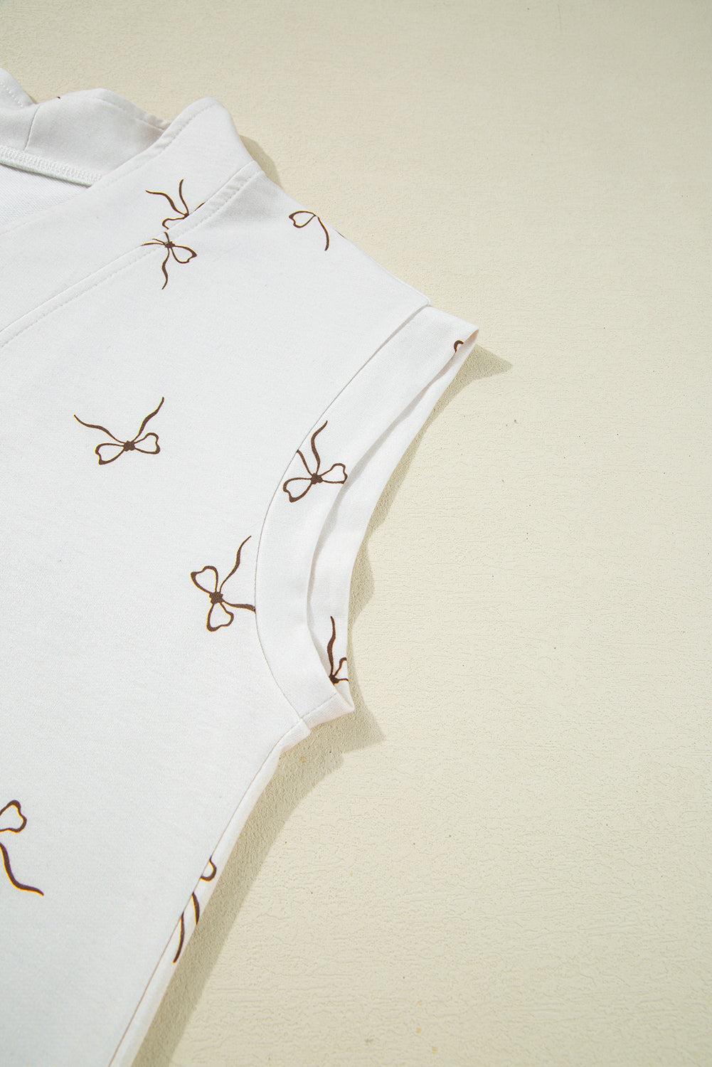 Beige Bow Print Half Zip Tank and Shorts 2pcs Set Short Sets JT's Designer Fashion