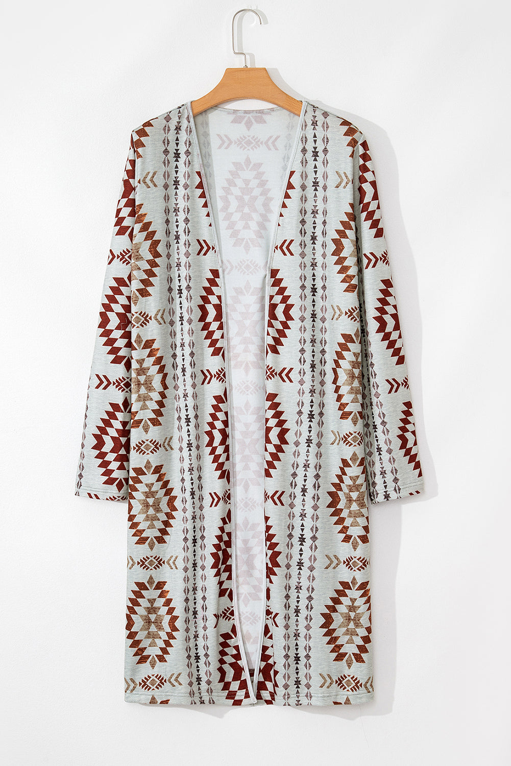 Brown Western Aztec Printed Open Front Long Cardigan Cardigans JT's Designer Fashion