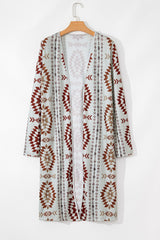 Brown Western Aztec Printed Open Front Long Cardigan Cardigans JT's Designer Fashion