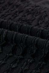 Black Frill Textured Short Sleeve Top and Drawstring Shorts Set Short Sets JT's Designer Fashion
