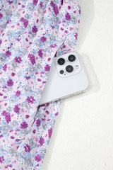 Purple Floral Short Bubble Sleeve Shirred High Waist Long Dress Maxi Dresses JT's Designer Fashion