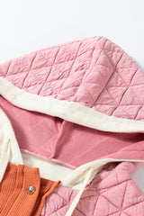 Coral Quilted Textured Patchwork Loose Fit Hooded Jacket Jackets JT's Designer Fashion