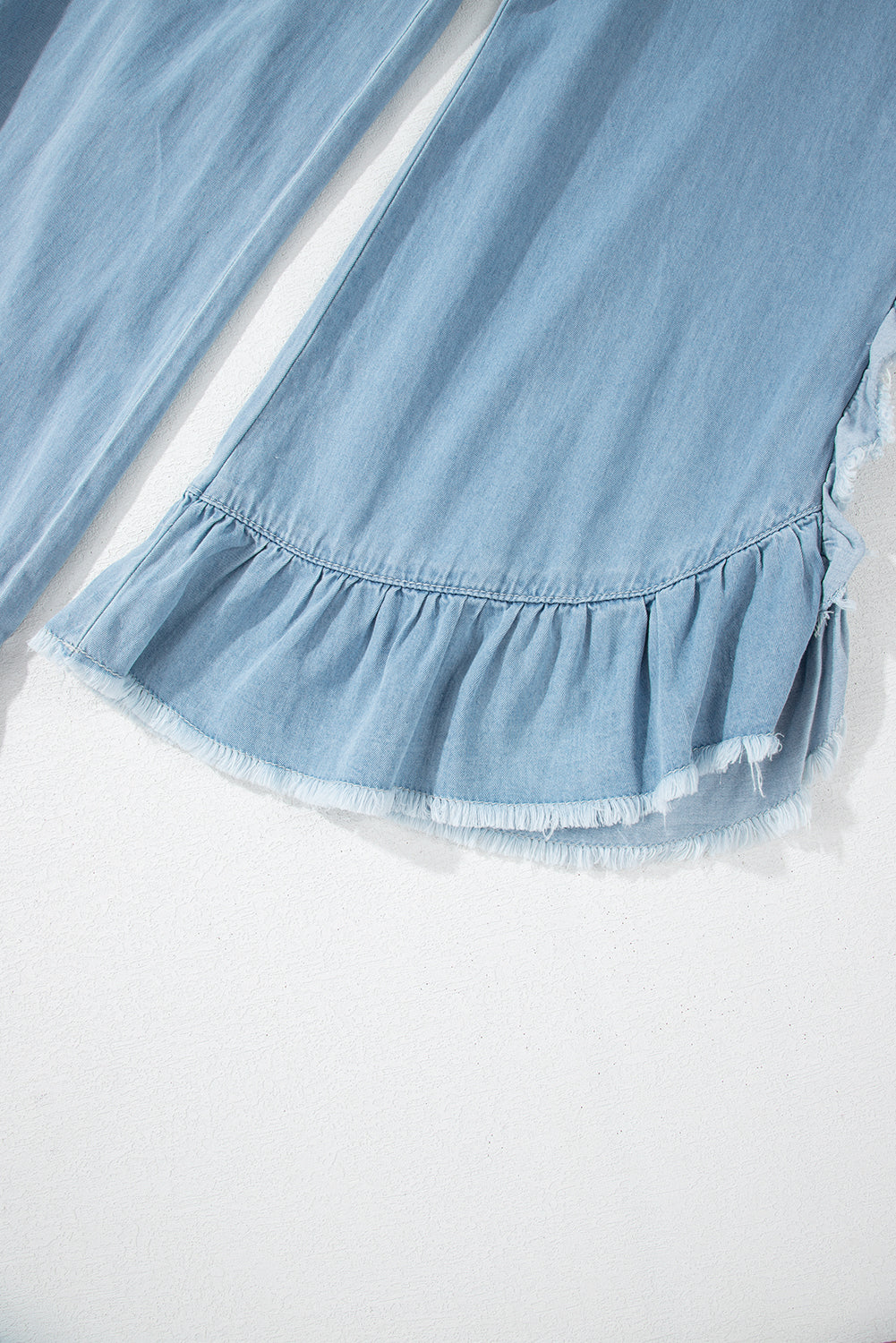Myosotis Light Wash Raw Hem Ruffled Wide Leg Jeans Jeans JT's Designer Fashion