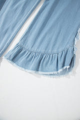 Myosotis Light Wash Raw Hem Ruffled Wide Leg Jeans Jeans JT's Designer Fashion