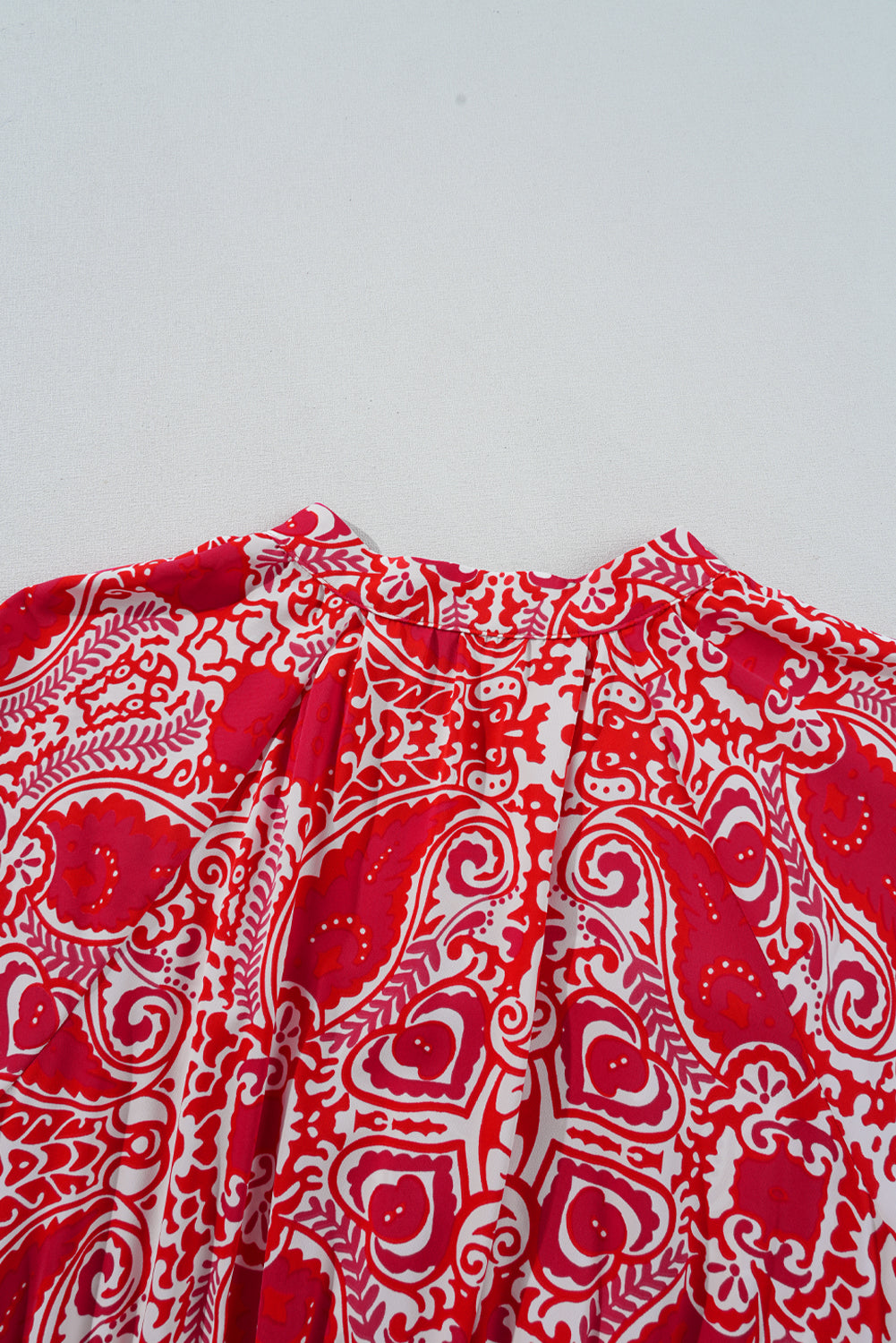 Red Paisley Print Side Slit Puff Sleeve High Waist Long Dress Maxi Dresses JT's Designer Fashion
