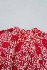 Red Paisley Print Side Slit Puff Sleeve High Waist Long Dress Maxi Dresses JT's Designer Fashion