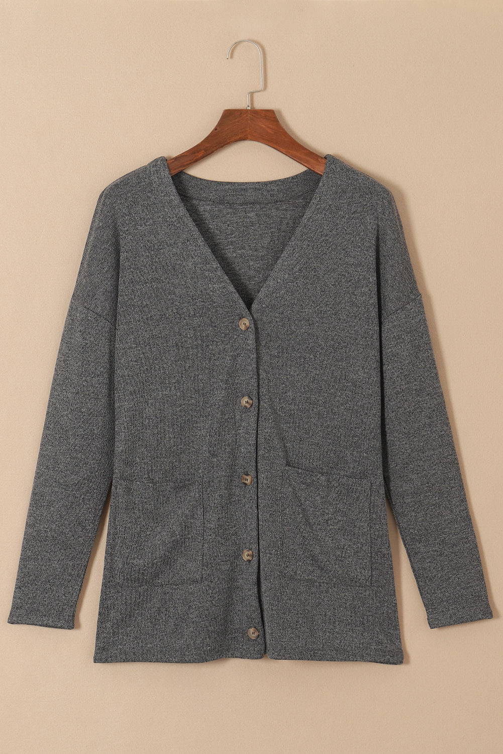 Gray Heather Knit Pocketed Button Front Cardigan Sweaters & Cardigans JT's Designer Fashion
